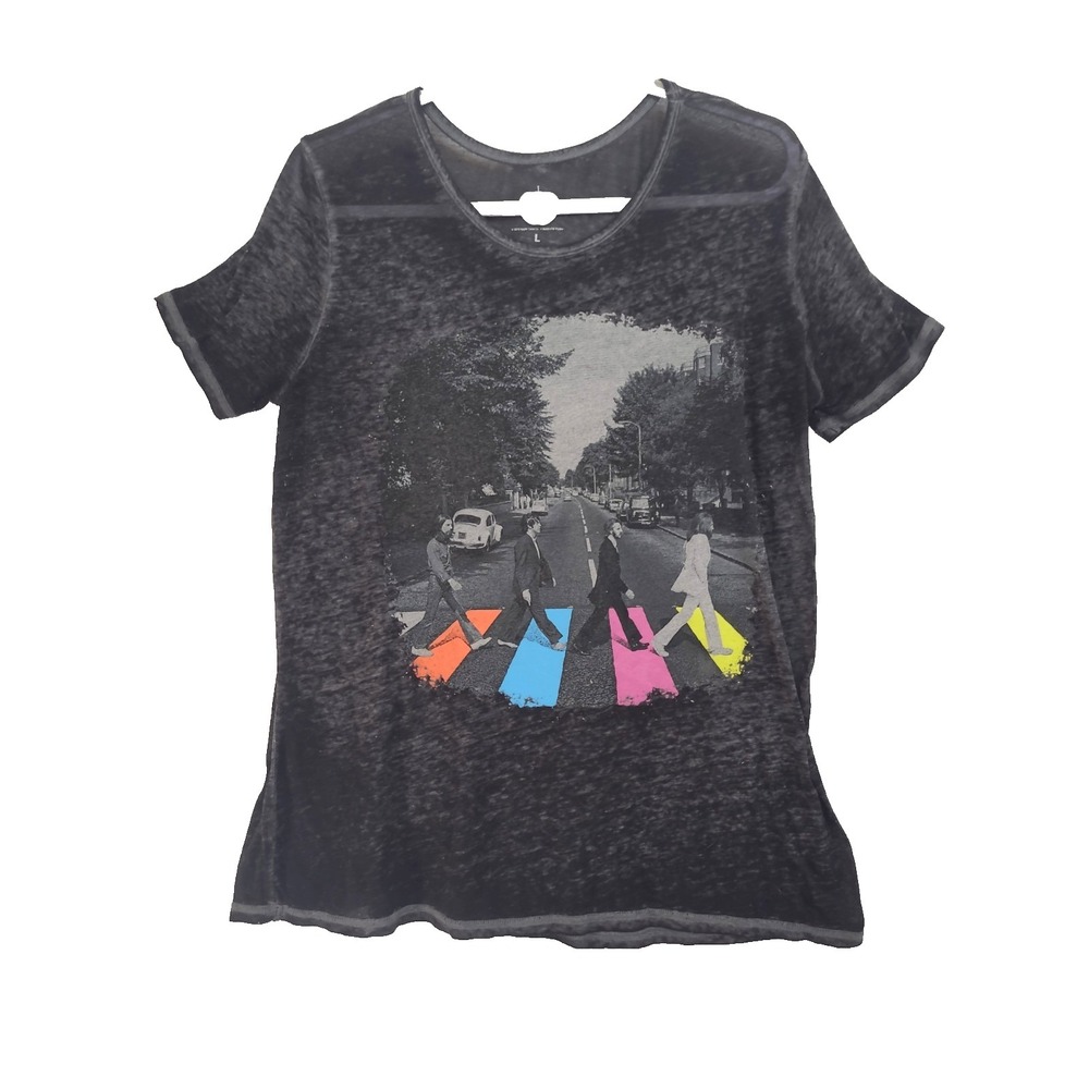 Men's Apple Beatles Abbey Road Neon Black Street T-Shirt sz L Lightweight